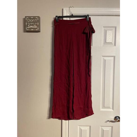 Valentino Roma Silk Palazzo Vintage Tie Wide Trouser Burgundy pant Sz 10 coastal - Picture 2 of 8